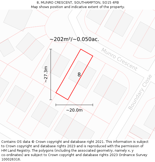 8, MUNRO CRESCENT, SOUTHAMPTON, SO15 4PB: Plot and title map