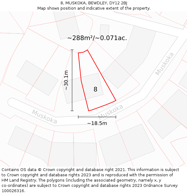 8, MUSKOKA, BEWDLEY, DY12 2BJ: Plot and title map