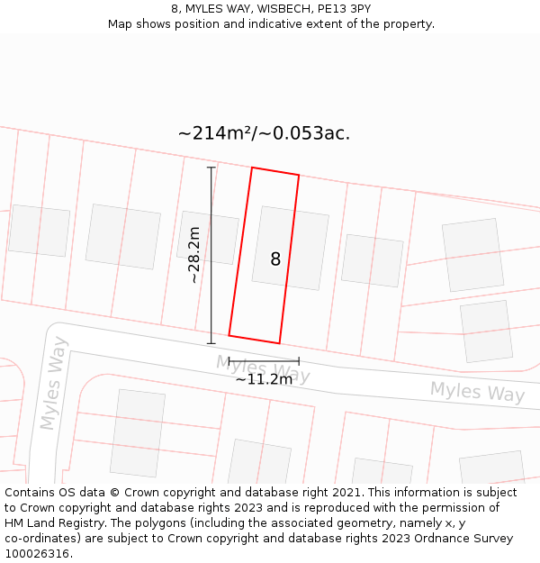 8, MYLES WAY, WISBECH, PE13 3PY: Plot and title map