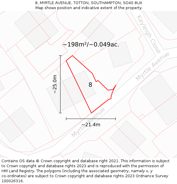 8, MYRTLE AVENUE, TOTTON, SOUTHAMPTON, SO40 8UX: Plot and title map