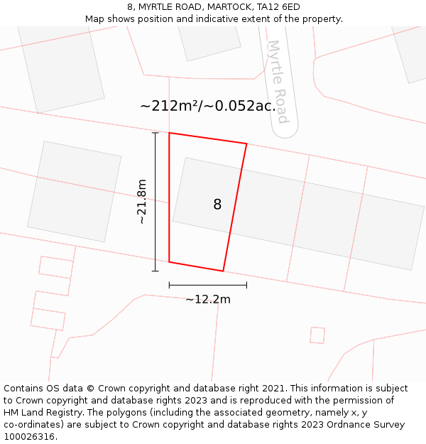 8, MYRTLE ROAD, MARTOCK, TA12 6ED: Plot and title map