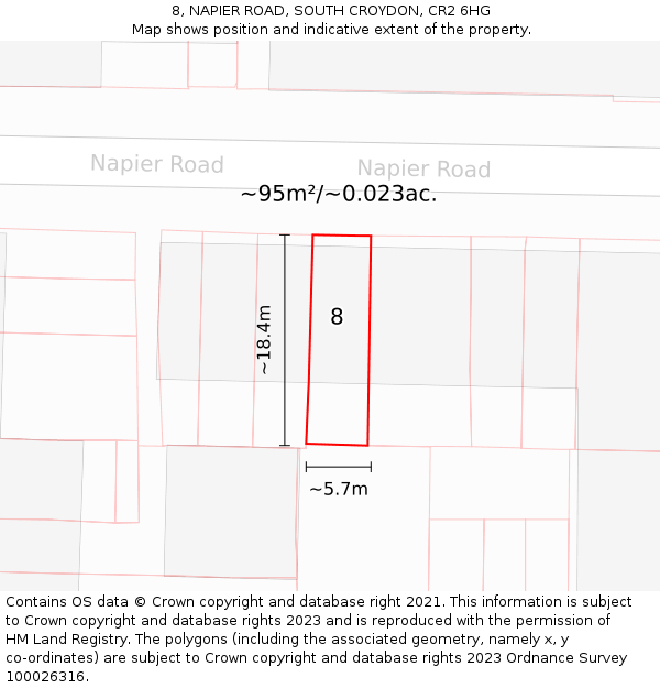 8, NAPIER ROAD, SOUTH CROYDON, CR2 6HG: Plot and title map