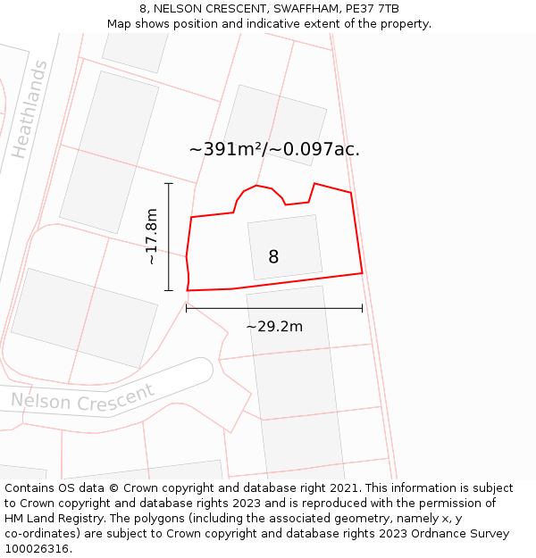 8, NELSON CRESCENT, SWAFFHAM, PE37 7TB: Plot and title map