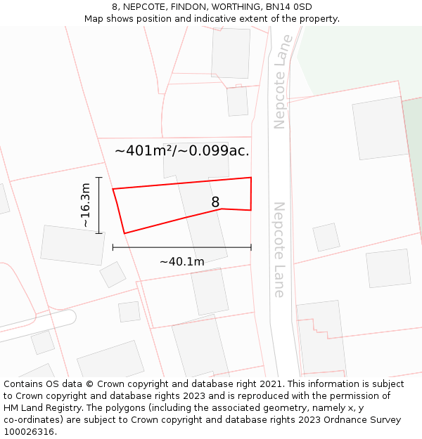 8, NEPCOTE, FINDON, WORTHING, BN14 0SD: Plot and title map