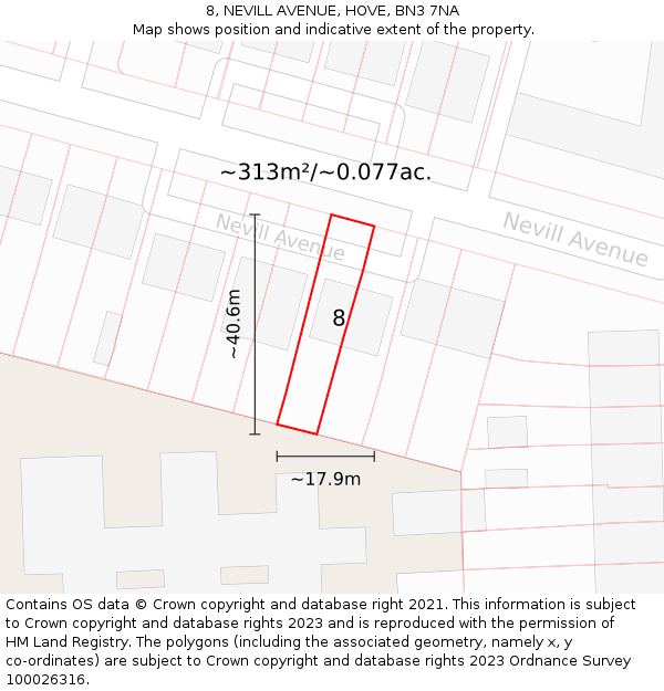 8, NEVILL AVENUE, HOVE, BN3 7NA: Plot and title map