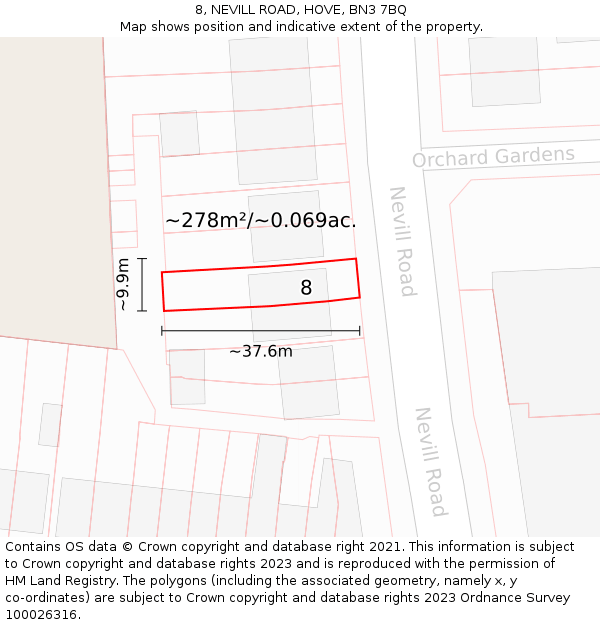 8, NEVILL ROAD, HOVE, BN3 7BQ: Plot and title map