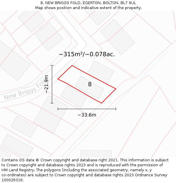 8, NEW BRIGGS FOLD, EGERTON, BOLTON, BL7 9UL: Plot and title map