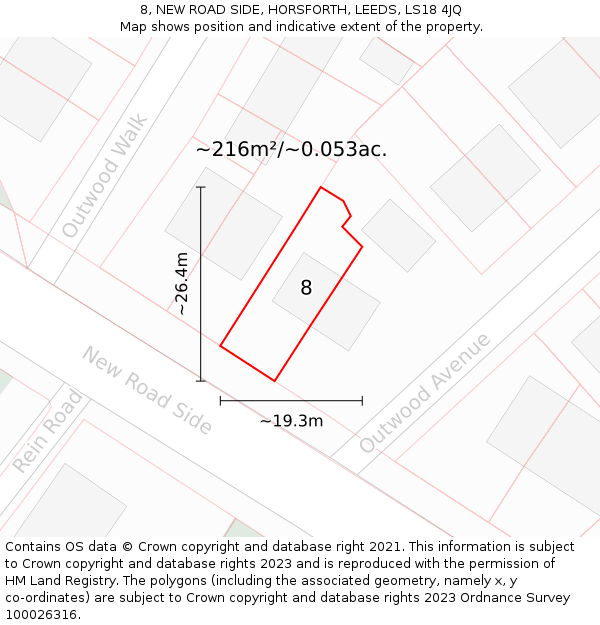 8, NEW ROAD SIDE, HORSFORTH, LEEDS, LS18 4JQ: Plot and title map