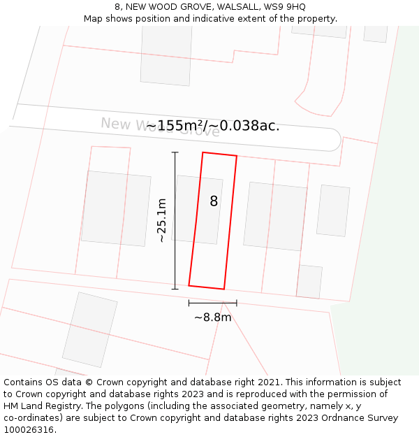 8, NEW WOOD GROVE, WALSALL, WS9 9HQ: Plot and title map