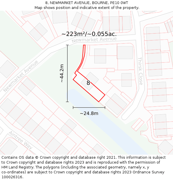 8, NEWMARKET AVENUE, BOURNE, PE10 0WT: Plot and title map