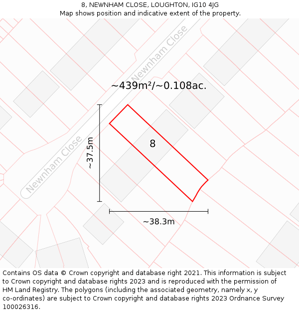 8, NEWNHAM CLOSE, LOUGHTON, IG10 4JG: Plot and title map