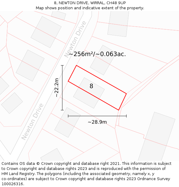 8, NEWTON DRIVE, WIRRAL, CH48 9UP: Plot and title map