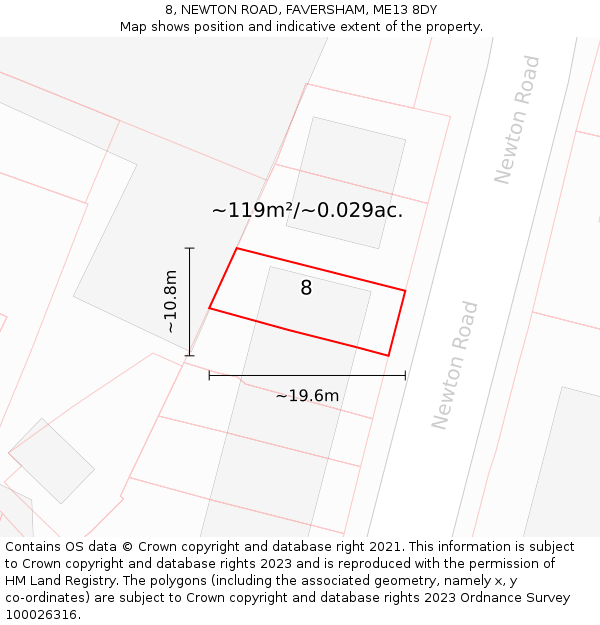 8, NEWTON ROAD, FAVERSHAM, ME13 8DY: Plot and title map