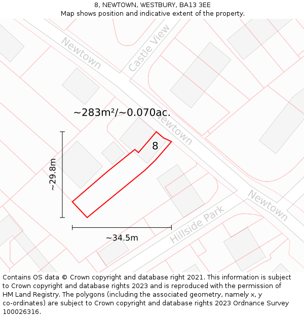 8, NEWTOWN, WESTBURY, BA13 3EE: Plot and title map