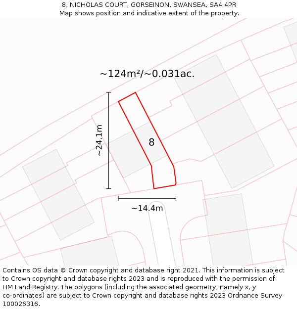 8, NICHOLAS COURT, GORSEINON, SWANSEA, SA4 4PR: Plot and title map