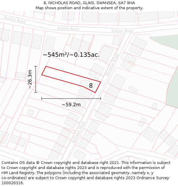 8, NICHOLAS ROAD, GLAIS, SWANSEA, SA7 9HA: Plot and title map