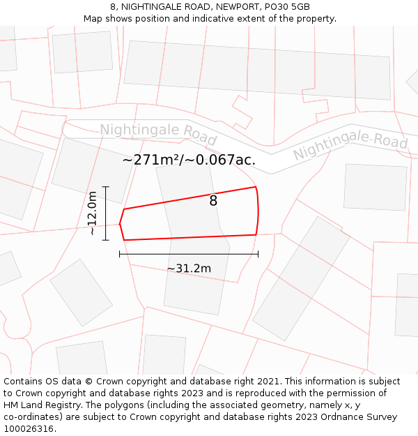 8, NIGHTINGALE ROAD, NEWPORT, PO30 5GB: Plot and title map