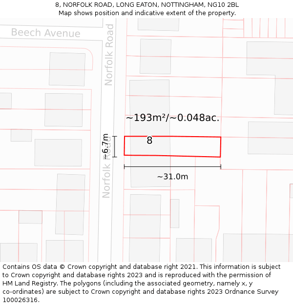 8, NORFOLK ROAD, LONG EATON, NOTTINGHAM, NG10 2BL: Plot and title map