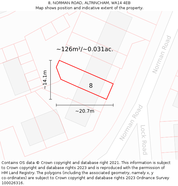 8, NORMAN ROAD, ALTRINCHAM, WA14 4EB: Plot and title map