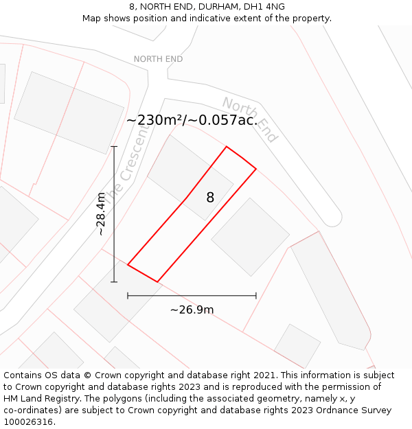 8, NORTH END, DURHAM, DH1 4NG: Plot and title map