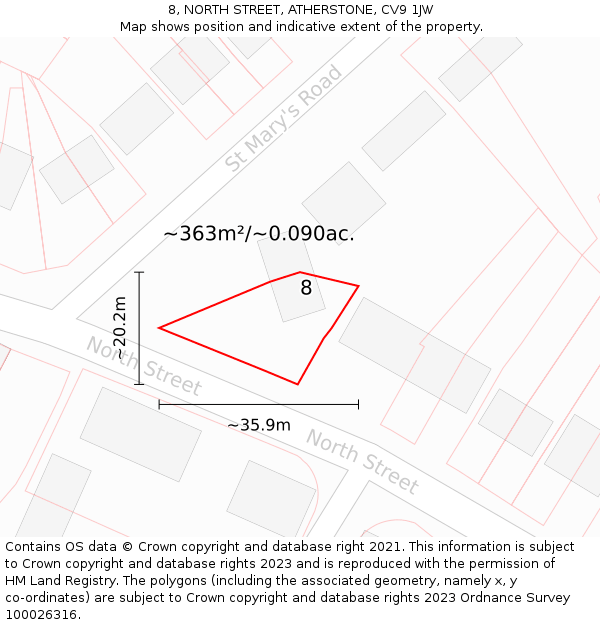 8, NORTH STREET, ATHERSTONE, CV9 1JW: Plot and title map