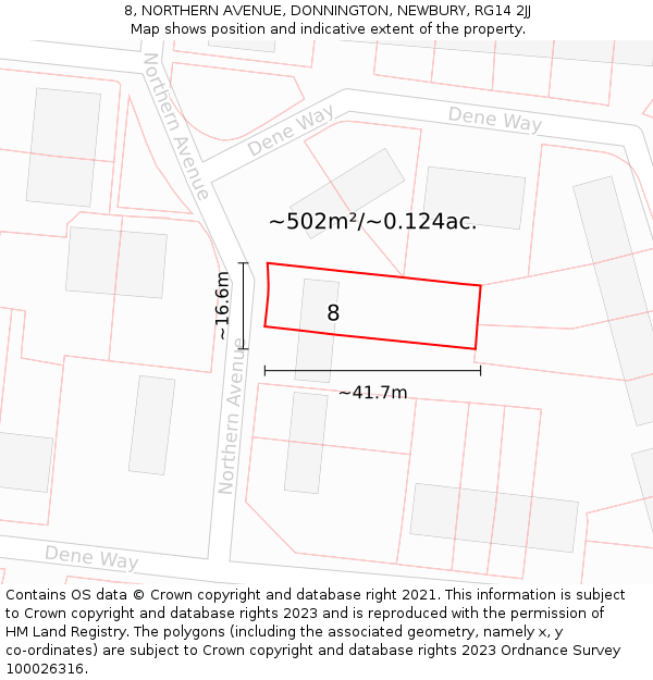 8, NORTHERN AVENUE, DONNINGTON, NEWBURY, RG14 2JJ: Plot and title map