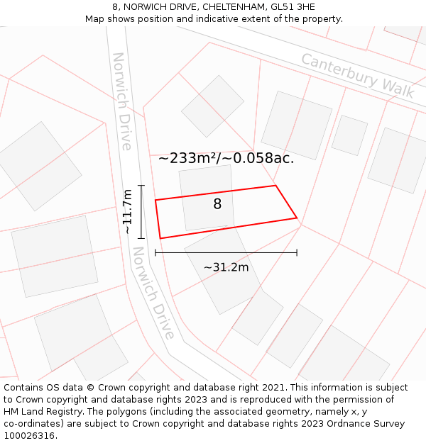 8, NORWICH DRIVE, CHELTENHAM, GL51 3HE: Plot and title map