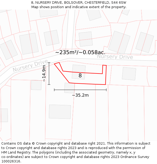 8, NURSERY DRIVE, BOLSOVER, CHESTERFIELD, S44 6SW: Plot and title map