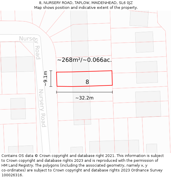 8, NURSERY ROAD, TAPLOW, MAIDENHEAD, SL6 0JZ: Plot and title map