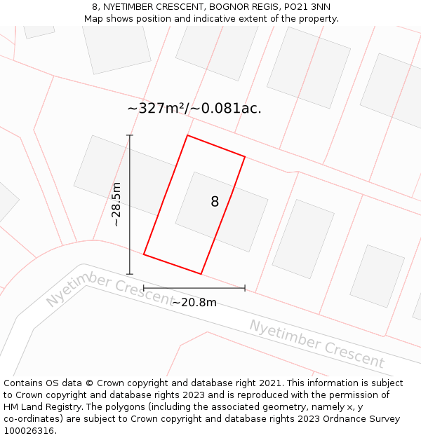 8, NYETIMBER CRESCENT, BOGNOR REGIS, PO21 3NN: Plot and title map