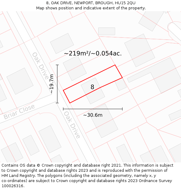 8, OAK DRIVE, NEWPORT, BROUGH, HU15 2QU: Plot and title map