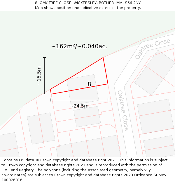 8, OAK TREE CLOSE, WICKERSLEY, ROTHERHAM, S66 2NY: Plot and title map