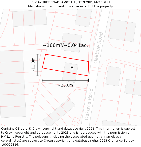 8, OAK TREE ROAD, AMPTHILL, BEDFORD, MK45 2UH: Plot and title map