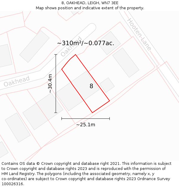 8, OAKHEAD, LEIGH, WN7 3EE: Plot and title map