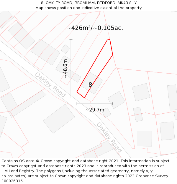 8, OAKLEY ROAD, BROMHAM, BEDFORD, MK43 8HY: Plot and title map