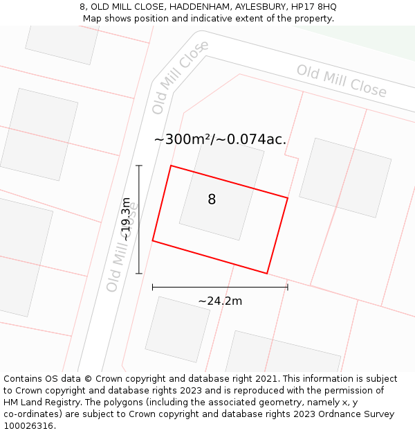 8, OLD MILL CLOSE, HADDENHAM, AYLESBURY, HP17 8HQ: Plot and title map