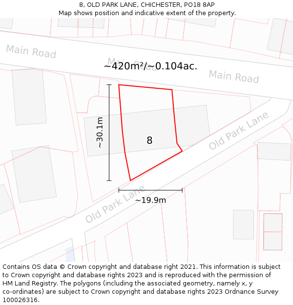 8, OLD PARK LANE, CHICHESTER, PO18 8AP: Plot and title map