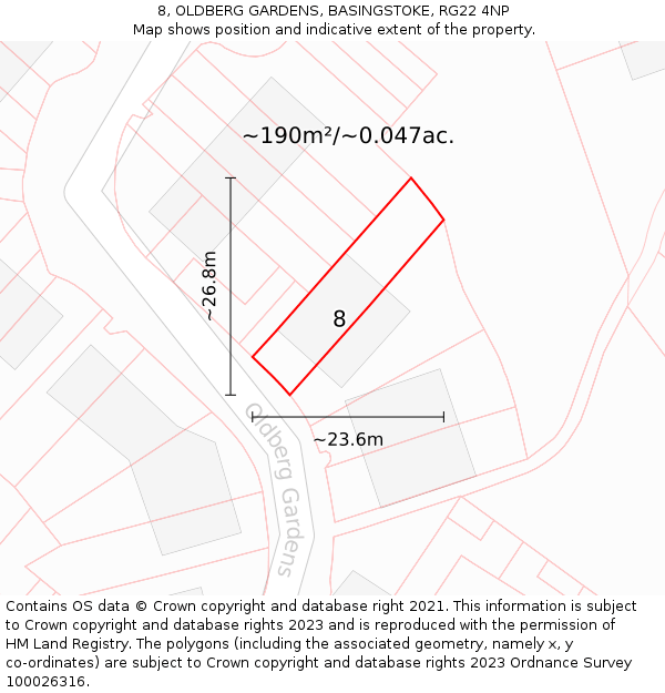 8, OLDBERG GARDENS, BASINGSTOKE, RG22 4NP: Plot and title map