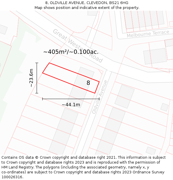 8, OLDVILLE AVENUE, CLEVEDON, BS21 6HG: Plot and title map