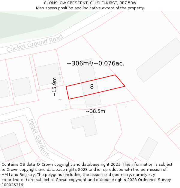 8, ONSLOW CRESCENT, CHISLEHURST, BR7 5RW: Plot and title map