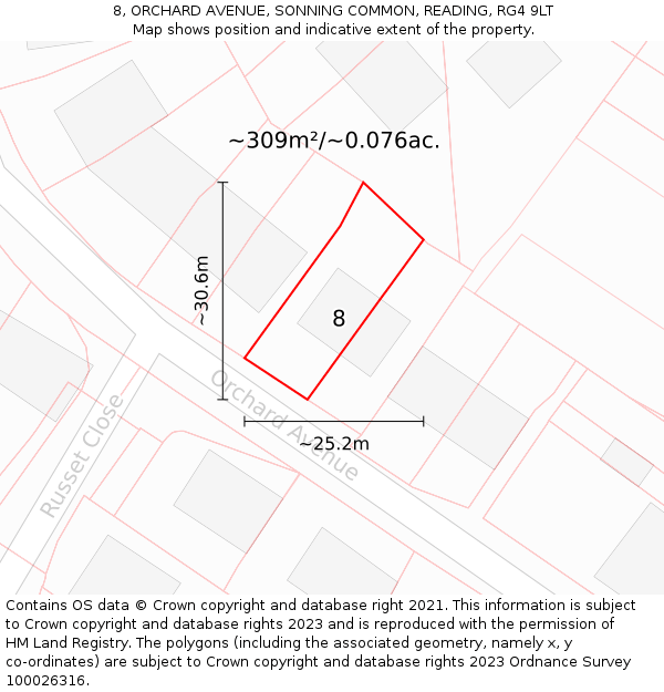 8, ORCHARD AVENUE, SONNING COMMON, READING, RG4 9LT: Plot and title map