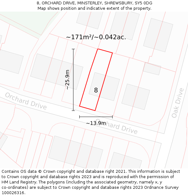 8, ORCHARD DRIVE, MINSTERLEY, SHREWSBURY, SY5 0DG: Plot and title map