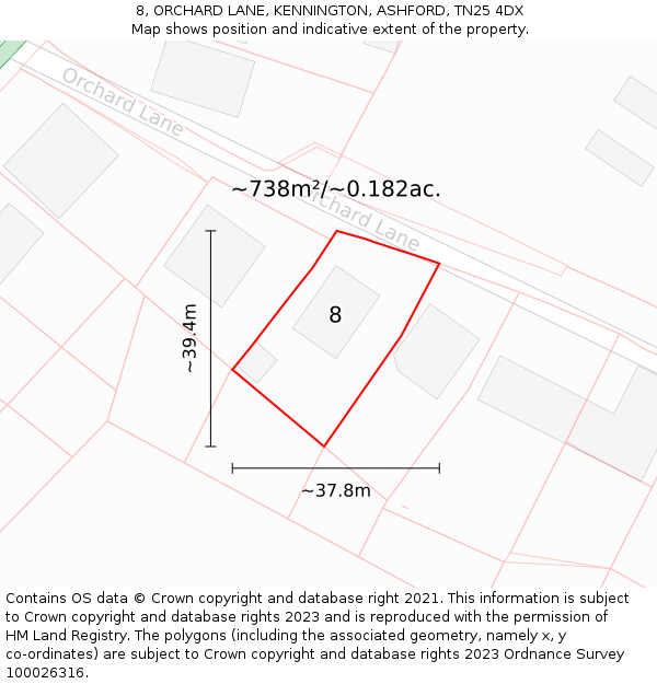 8, ORCHARD LANE, KENNINGTON, ASHFORD, TN25 4DX: Plot and title map