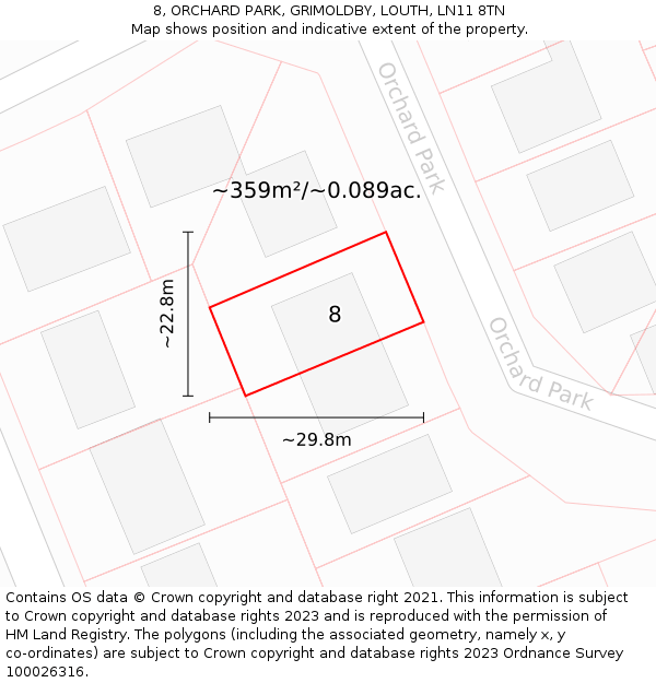 8, ORCHARD PARK, GRIMOLDBY, LOUTH, LN11 8TN: Plot and title map