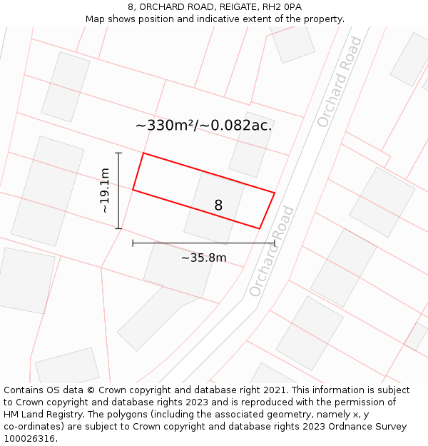 8, ORCHARD ROAD, REIGATE, RH2 0PA: Plot and title map