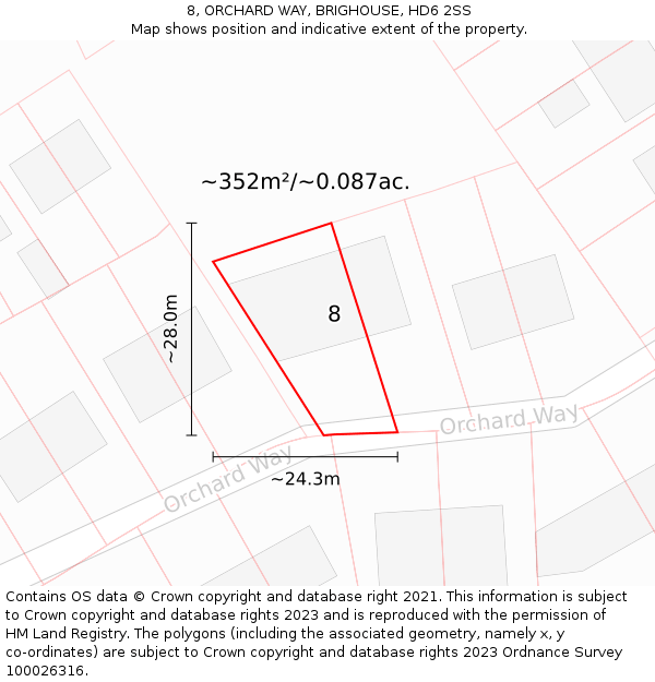 8, ORCHARD WAY, BRIGHOUSE, HD6 2SS: Plot and title map