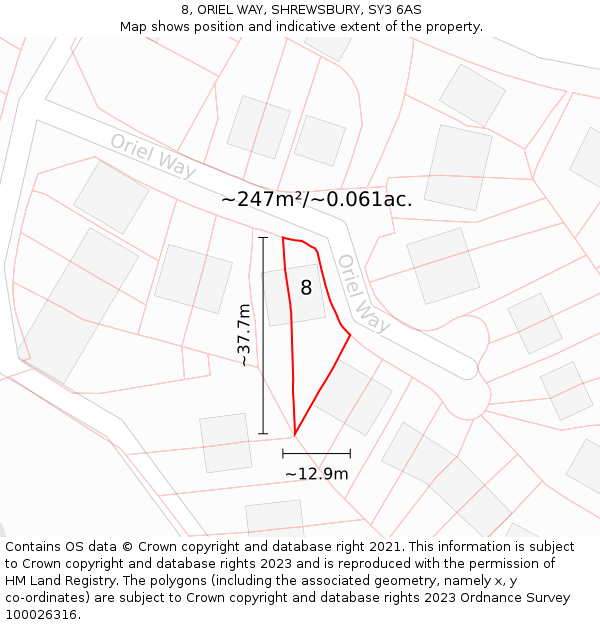 8, ORIEL WAY, SHREWSBURY, SY3 6AS: Plot and title map