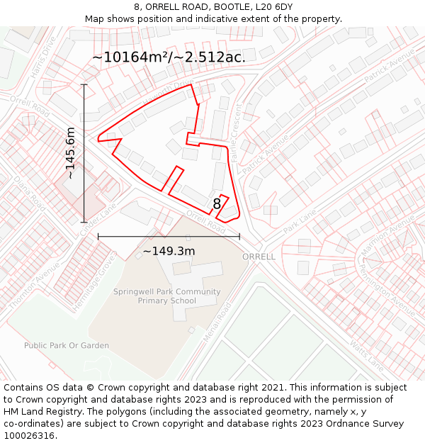 8, ORRELL ROAD, BOOTLE, L20 6DY: Plot and title map