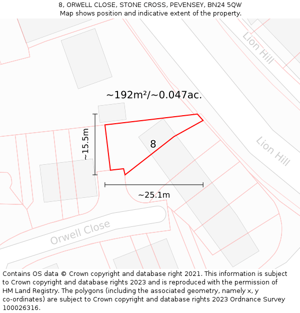 8, ORWELL CLOSE, STONE CROSS, PEVENSEY, BN24 5QW: Plot and title map