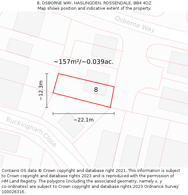 8, OSBORNE WAY, HASLINGDEN, ROSSENDALE, BB4 4DZ: Plot and title map